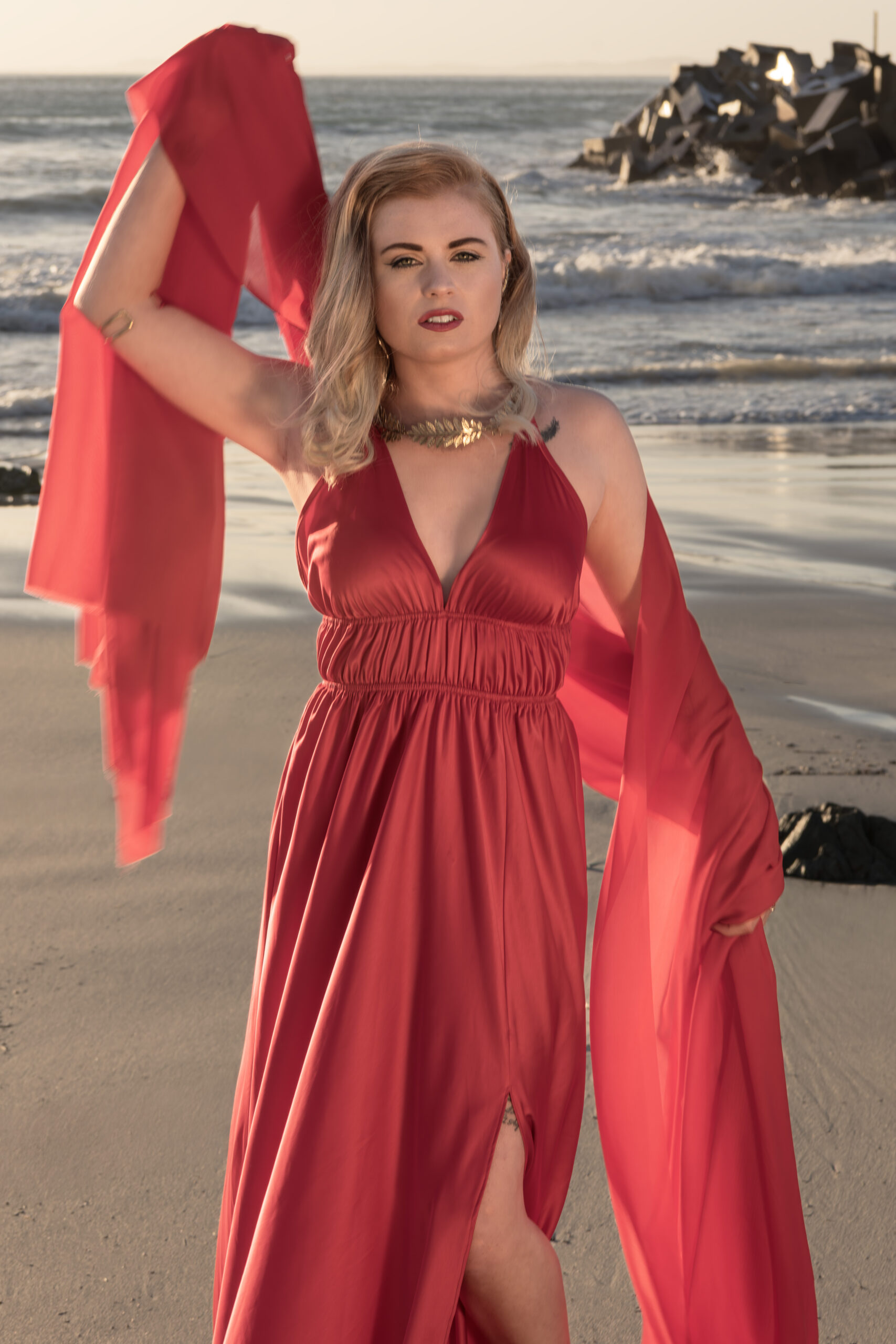 Fashion shoot on a beach.