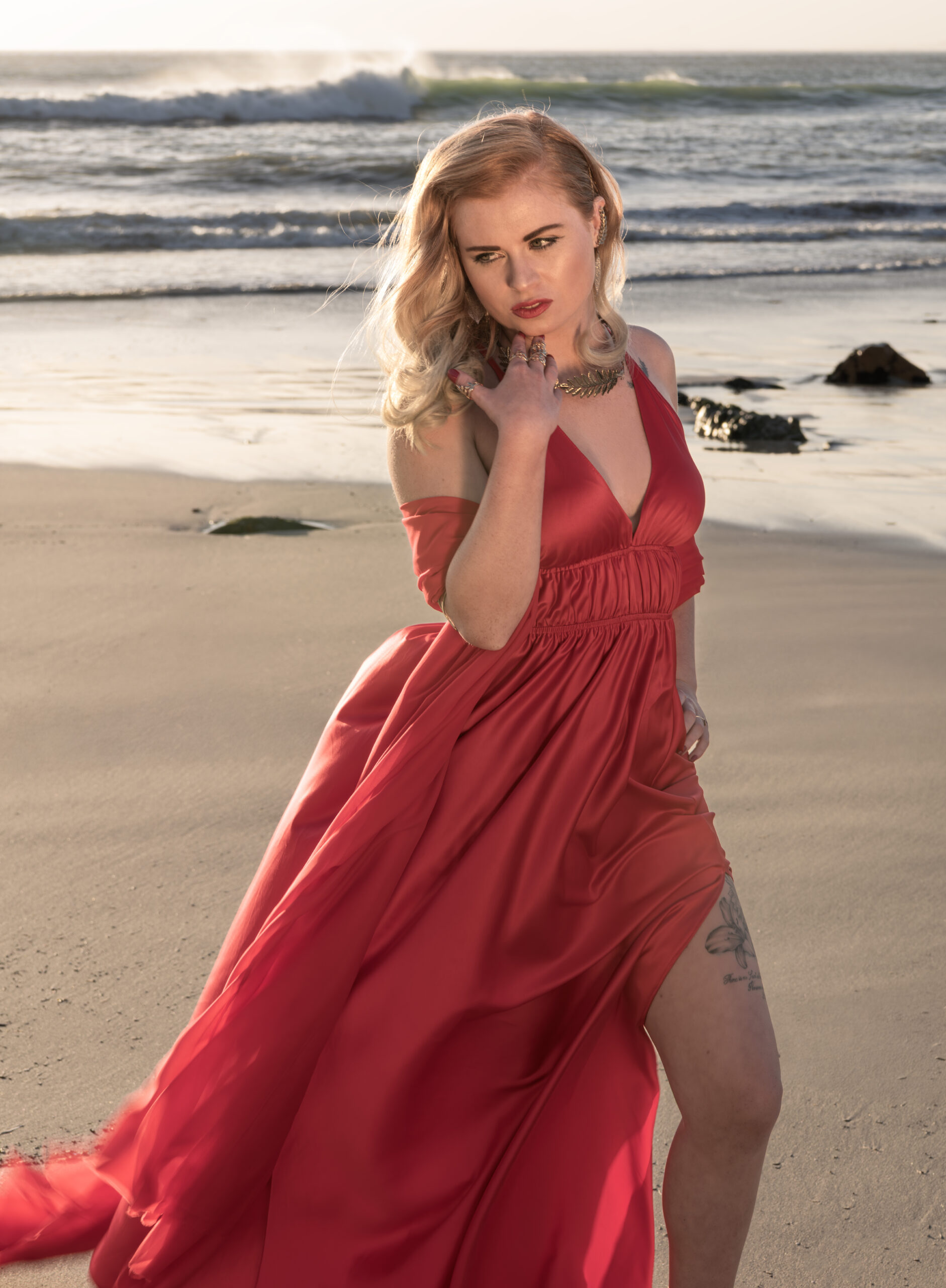 Fashion shoot on a beach.